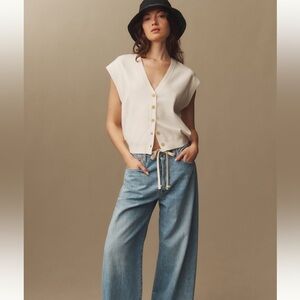 NWT Maeve Slouchy Cardigan Sweater Vest, Ivory, Medium